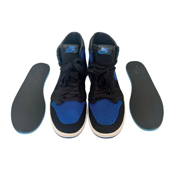 NIKE AIR JORDAN 1 Retro Flyknit BG Black Royal Blue Size 6Y 38.5 NEW IN BOX - Picture 13 of 14